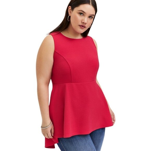 Torrid Fuchsia Textured Ponte Hi-Lo Peplum Top, Pink Passion 2X - Summer, Bright - Picture 1 of 12